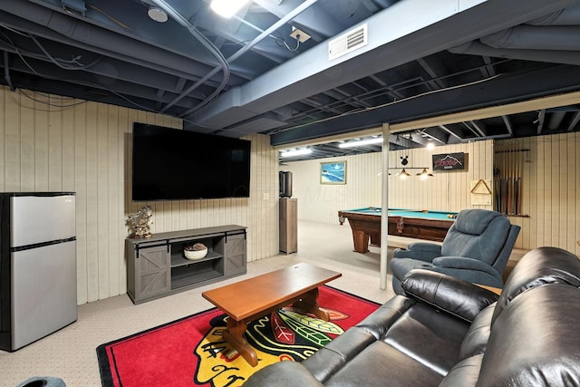 371 Ashworth Ct, Dublin, OH 43017 - carpeted living room with billiards table
