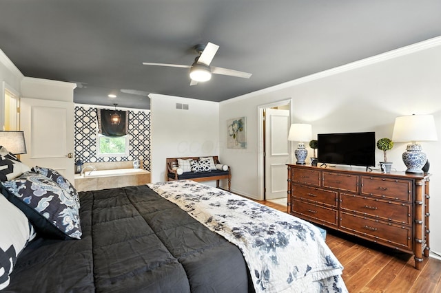371 Ashworth Ct, Dublin, OH 43017 - bedroom with crown molding, wood finished floors, and ceiling fan