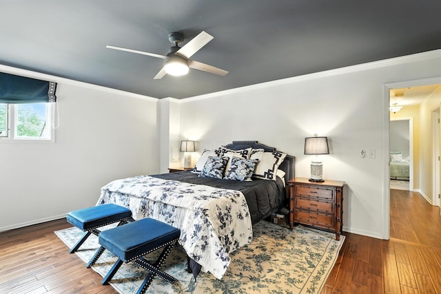 371 Ashworth Ct, Dublin, OH 43017 - bedroom featuring crown molding, hardwood / wood-style flooring, and a ceiling fan