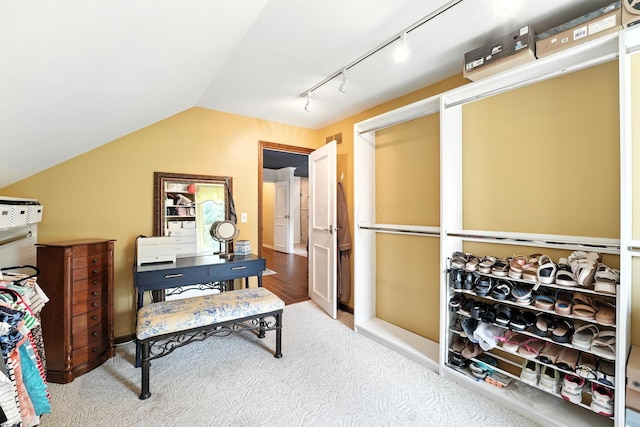 371 Ashworth Ct, Dublin, OH 43017 - carpeted office space featuring track lighting and vaulted ceiling