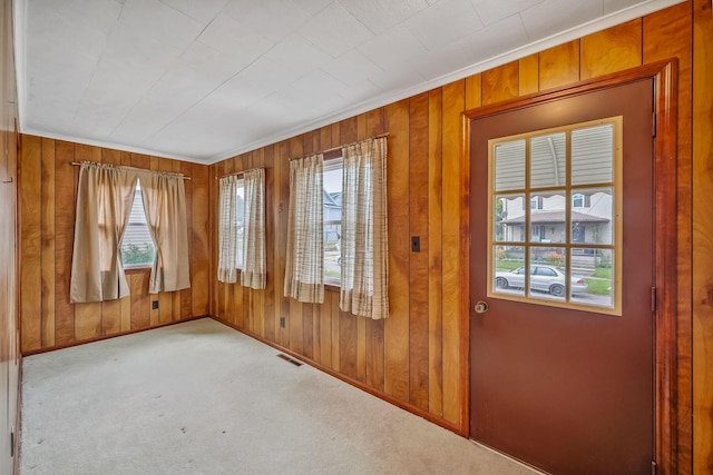 126 Dix Ave, Marion, OH 43302 - foyer featuring wooden walls, crown molding, and carpet floors