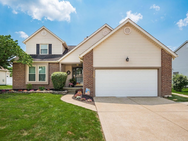 238 Key Blvd, Pataskala, OH 43062 - traditional home featuring brick siding, driveway, a front lawn, an attached garage, and roof with shingles