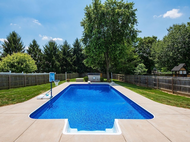 238 Key Blvd, Pataskala, OH 43062 - view of swimming pool with a fenced backyard, a patio, and view of wooded area