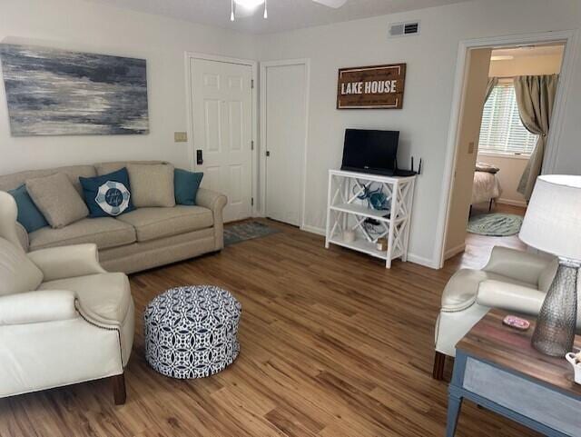 241 Chase Ave Unit B1L, Russells Point, OH 43348 - living room with wood finished floors and ceiling fan