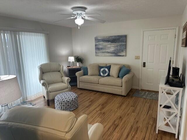 241 Chase Ave Unit B1L, Russells Point, OH 43348 - living room with ceiling fan and wood finished floors