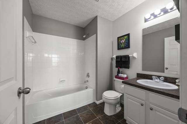 5466 Bull Creek Dr Unit 101, Dublin, OH 43016 - bathroom featuring vanity,  shower combination, and a textured ceiling