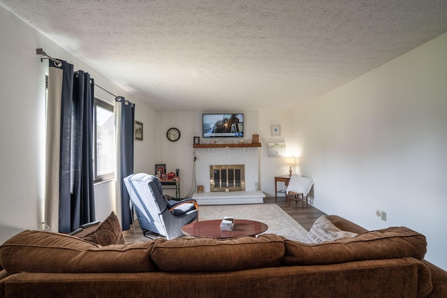 3709 Juniper St, Grove City, OH 43123 - living room featuring wood finished floors, a fireplace, and a textured ceiling