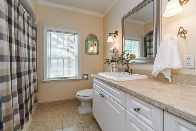 1010 Vernon Rd, Columbus, OH 43209 - full bath featuring plenty of natural light, vanity, crown molding, and tile patterned floors