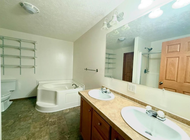 13944 Lafayette Rd, Utica, OH 43080 - bathroom with a garden tub, a textured ceiling, a shower stall, and double vanity