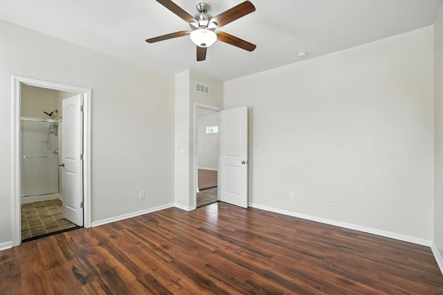 5804 Trail Creek Dr, Dublin, OH 43016 - unfurnished bedroom with wood finished floors, a ceiling fan, and ensuite bath
