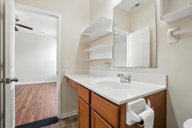 5804 Trail Creek Dr, Dublin, OH 43016 - bathroom featuring vanity and ceiling fan