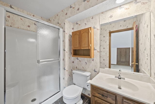 1280 Gemstone Sq W, Westerville, OH 43081 - bathroom featuring wallpapered walls, vanity, and a stall shower