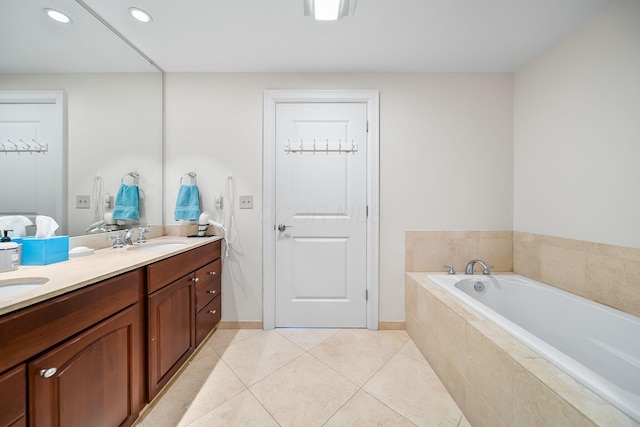 1475 W 3rd Ave Unit 401, Columbus, OH 43212 - full bath featuring double vanity, a bath, tile patterned floors, and recessed lighting