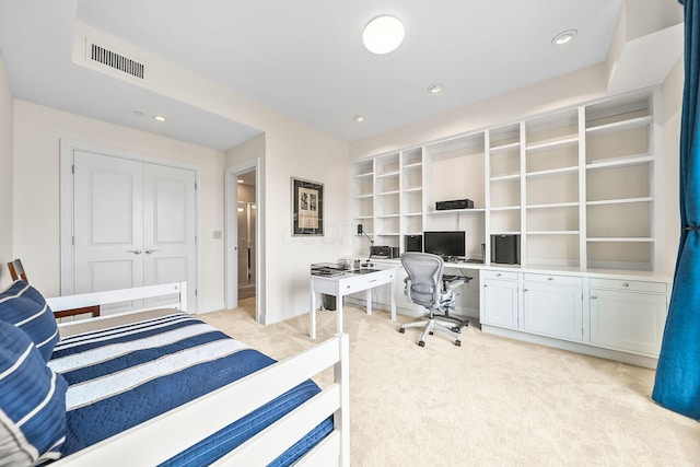 1475 W 3rd Ave Unit 401, Columbus, OH 43212 - bedroom featuring light carpet, an office area, and recessed lighting