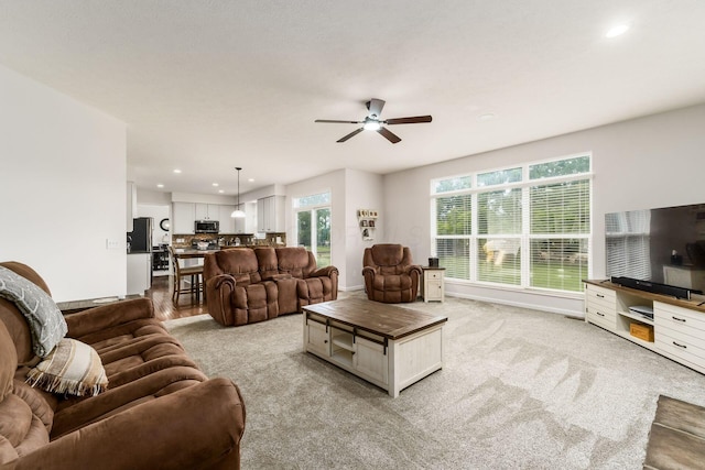 3012 Coltsbridge Dr, Lewis Center, OH 43035 - living area with a ceiling fan, recessed lighting, and light colored carpet