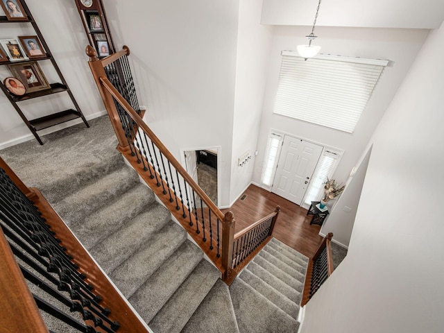 3012 Coltsbridge Dr, Lewis Center, OH 43035 - foyer entrance featuring a high ceiling, wood finished floors, and stairs