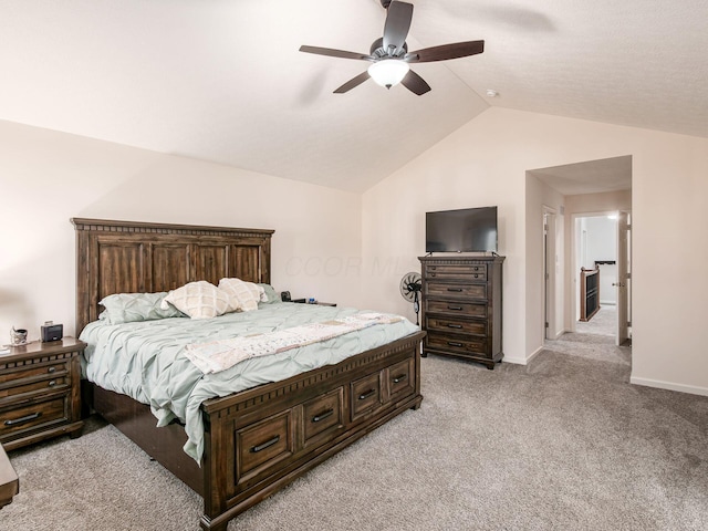 3012 Coltsbridge Dr, Lewis Center, OH 43035 - bedroom featuring vaulted ceiling, light colored carpet, and a ceiling fan