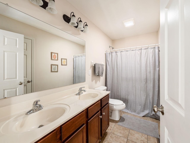 3012 Coltsbridge Dr, Lewis Center, OH 43035 - full bath featuring double vanity, tile patterned flooring, and a shower with curtain