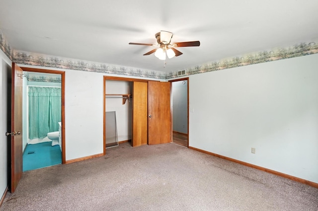 24 W High St, Jeffersonville, OH 43128 - unfurnished bedroom featuring carpet flooring, ensuite bath, a closet, and ceiling fan