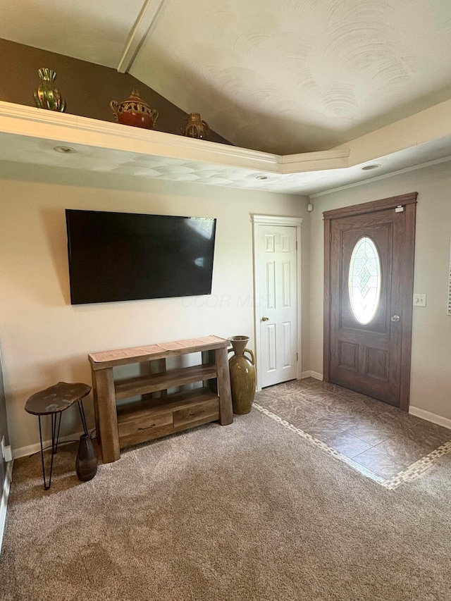 5356 Harding Hwy E, Caledonia, OH 43314 - carpeted foyer featuring lofted ceiling and baseboards