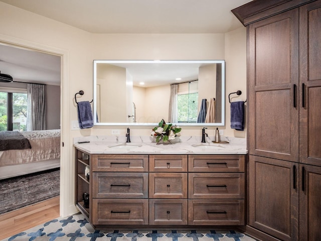 5767 Loch Maree Ct, Dublin, OH 43017 - ensuite bathroom featuring double vanity, wood finished floors, and plenty of natural light