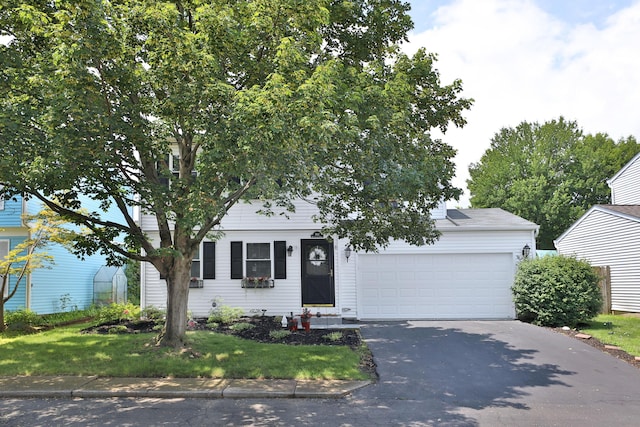 7617 Whitneyway Dr Unit 120, Columbus, OH 43085 - view of property hidden behind natural elements with asphalt driveway, a garage, and a front lawn