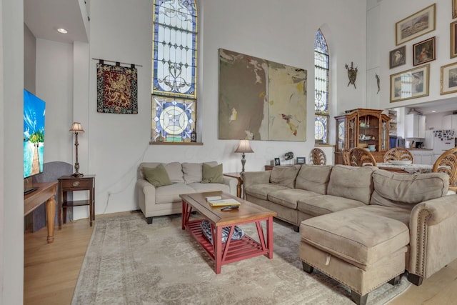 131 E Chestnut St, Lancaster, OH 43130 - living area with wood finished floors and a towering ceiling