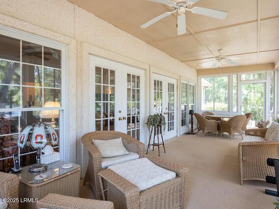 9 Longwood Ct, Okatie, SC 29909 - sunroom / solarium with french doors and ceiling fan