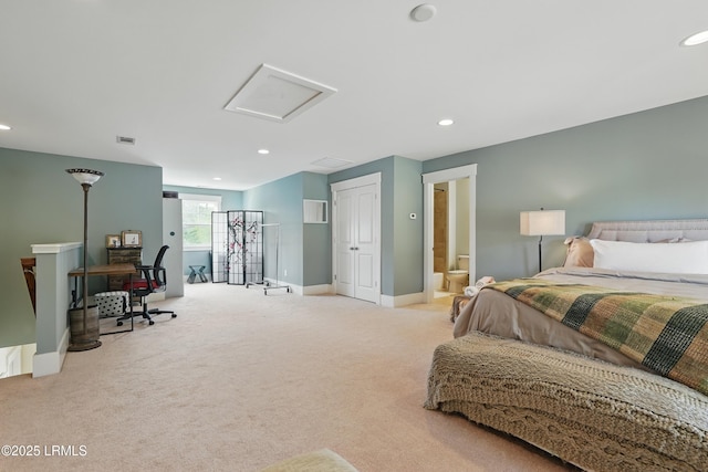 27 Normandy Ave, Bluffton, SC 29910 - bedroom featuring attic access, carpet, baseboards, recessed lighting, and ensuite bathroom