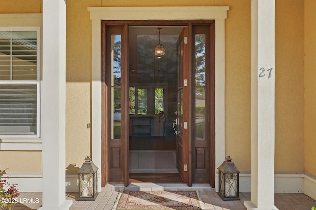 27 Normandy Ave, Bluffton, SC 29910 - property entrance featuring stucco siding
