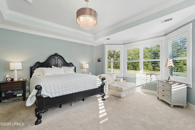 27 Normandy Ave, Bluffton, SC 29910 - bedroom with carpet, ornamental molding, a tray ceiling, and a chandelier