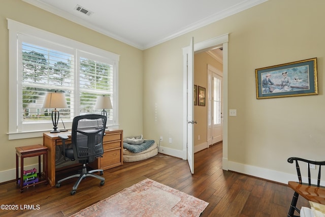 27 Normandy Ave, Bluffton, SC 29910 - office space featuring dark wood-style floors, crown molding, and baseboards