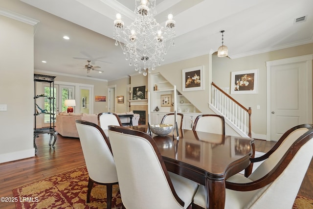 27 Normandy Ave, Bluffton, SC 29910 - dining space featuring dark wood finished floors, stairs, a ceiling fan, recessed lighting, and baseboards