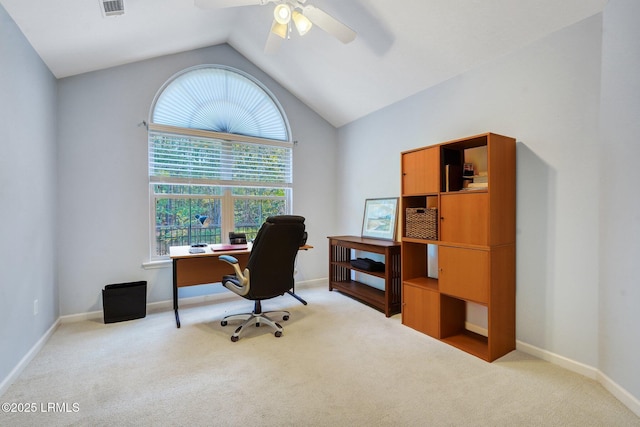 1980 Abbey Glen Way Unit 1980, Hardeeville, SC 29927 - office featuring a ceiling fan, carpet, baseboards, visible vents, and vaulted ceiling