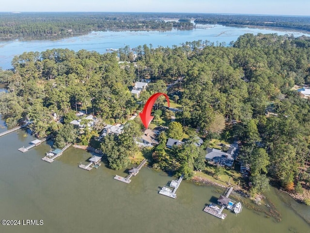 aerial view with a water view