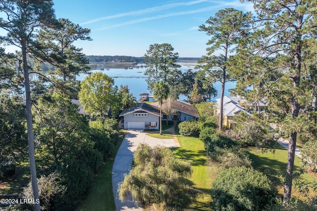 aerial view with a water view