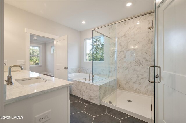 29 Fairfield Rd, Beaufort, SC 29907 - bathroom featuring tile patterned floors, vanity, and independent shower and bath