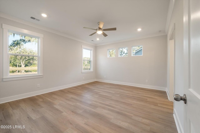 29 Fairfield Rd, Beaufort, SC 29907 - unfurnished room with ornamental molding, light hardwood / wood-style floors, and ceiling fan