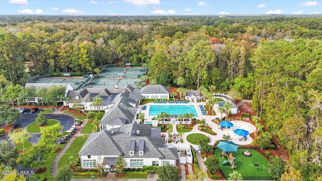 44 Richland Dr, Bluffton, SC 29910 - aerial view featuring a wooded view