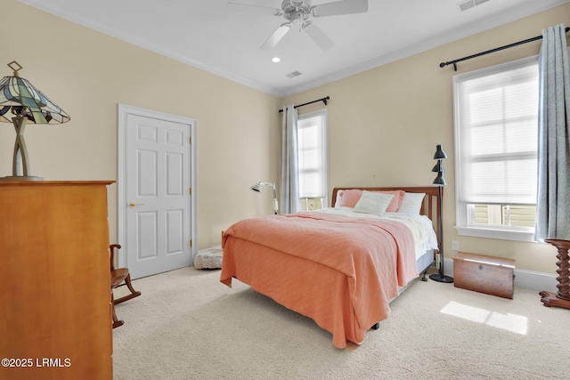 44 Richland Dr, Bluffton, SC 29910 - bedroom featuring carpet, visible vents, crown molding, and a ceiling fan