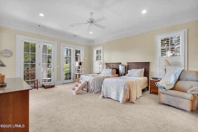 44 Richland Dr, Bluffton, SC 29910 - carpeted bedroom featuring recessed lighting, access to outside, crown molding, and french doors