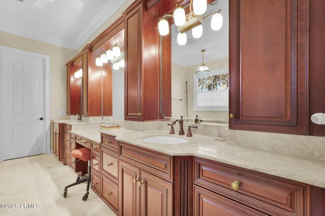 44 Richland Dr, Bluffton, SC 29910 - full bath with crown molding, double vanity, and a sink