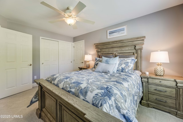 300 Persimmon Cir, Hardeeville, SC 29927 - bedroom with light carpet, a closet, and a ceiling fan