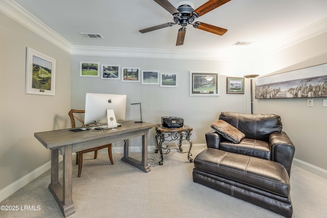 300 Persimmon Cir, Hardeeville, SC 29927 - carpeted home office with ceiling fan and crown molding