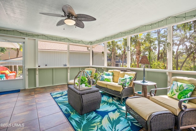 106 Sand Piper Run, Fripp Island, SC 29920 - sunroom featuring an outdoor living space and ceiling fan