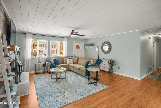 106 Sand Piper Run, Fripp Island, SC 29920 - living room featuring light wood-style floors, wood ceiling, and a ceiling fan