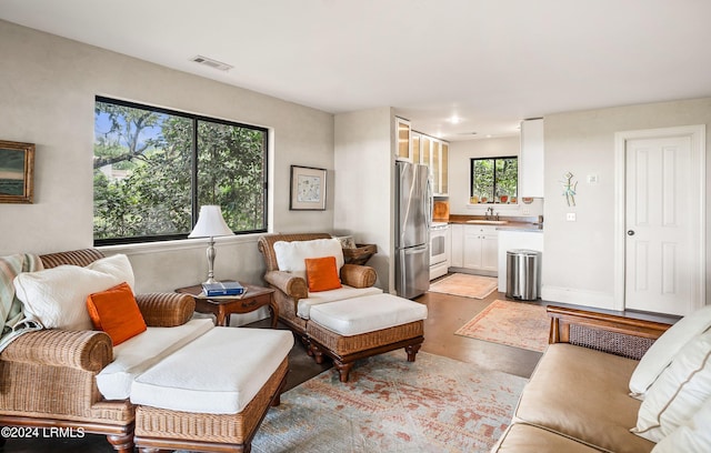 living room with sink