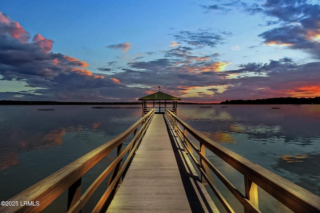 dock area with a water view and a gazebo