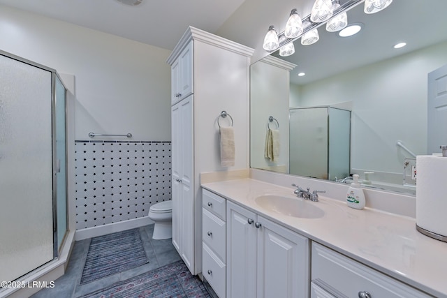 1120 Palmetto Pt, Dataw Island, SC 29920 - bathroom with a stall shower, vanity, and recessed lighting
