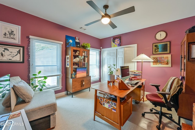 1120 Palmetto Pt, Dataw Island, SC 29920 - carpeted home office with ceiling fan and plenty of natural light